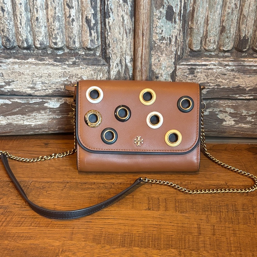 Tory Burch Tan Crossbody Bag with Gold and Black Details